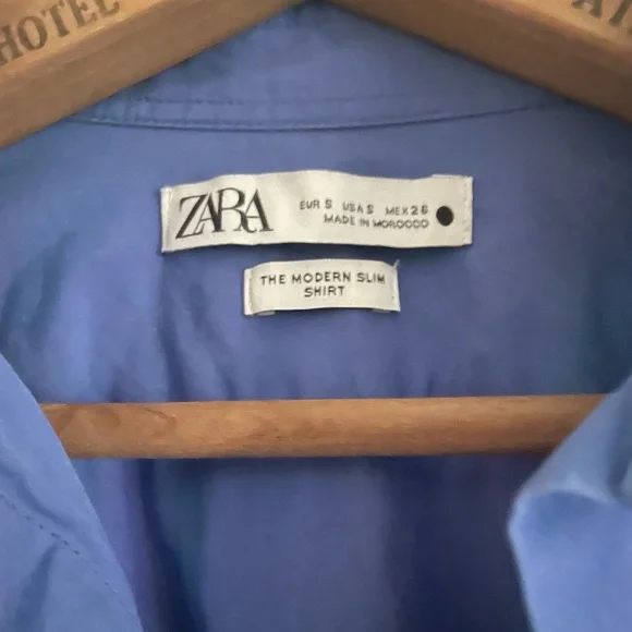 Zara The Modern Slim Poplin Shirt Small in French Blue - Picture 2 of 3